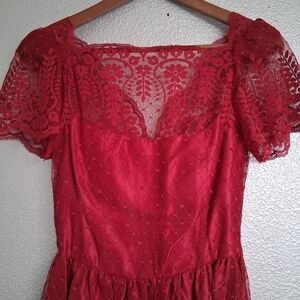 Vintage 1950's Junior's/Women's Merlot Lace Rockabilly Maxi Dress    Size 7/8